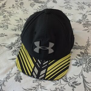 Under Armour Black and Yellow Striped Cap With Light Reflecting Silver Logo